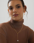 Gold Lariat Necklace with Natural Pearl