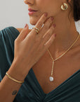 Gold Lariat Necklace with Natural Pearl