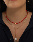 Gold Lariat Necklace with Natural Pearl