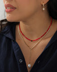 Gold Lariat Necklace with Natural Pearl