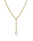 Gold Lariat Necklace with Natural Pearl