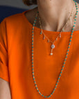 Gold Necklace with Green Crystals