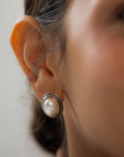 Natural Pearl Half Ball Oval Stud Earrings