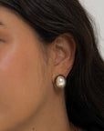 Natural Pearl Half Ball Oval Stud Earrings