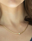 Gold Beaded Necklace with Cubic Zirconia