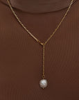 Gold Lariat Necklace with Natural Pearl