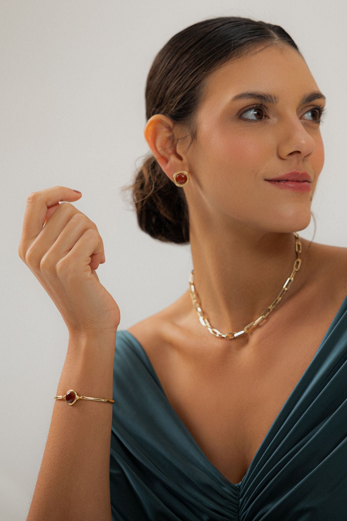 Warm Elegance Red Agate Set - Bracelet + Earrings