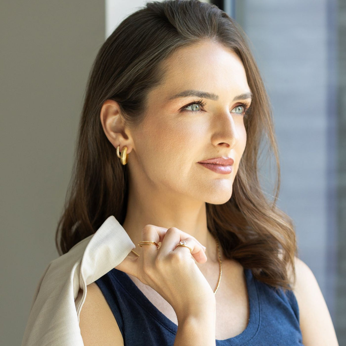 Gold Textured Open Hoop Earrings