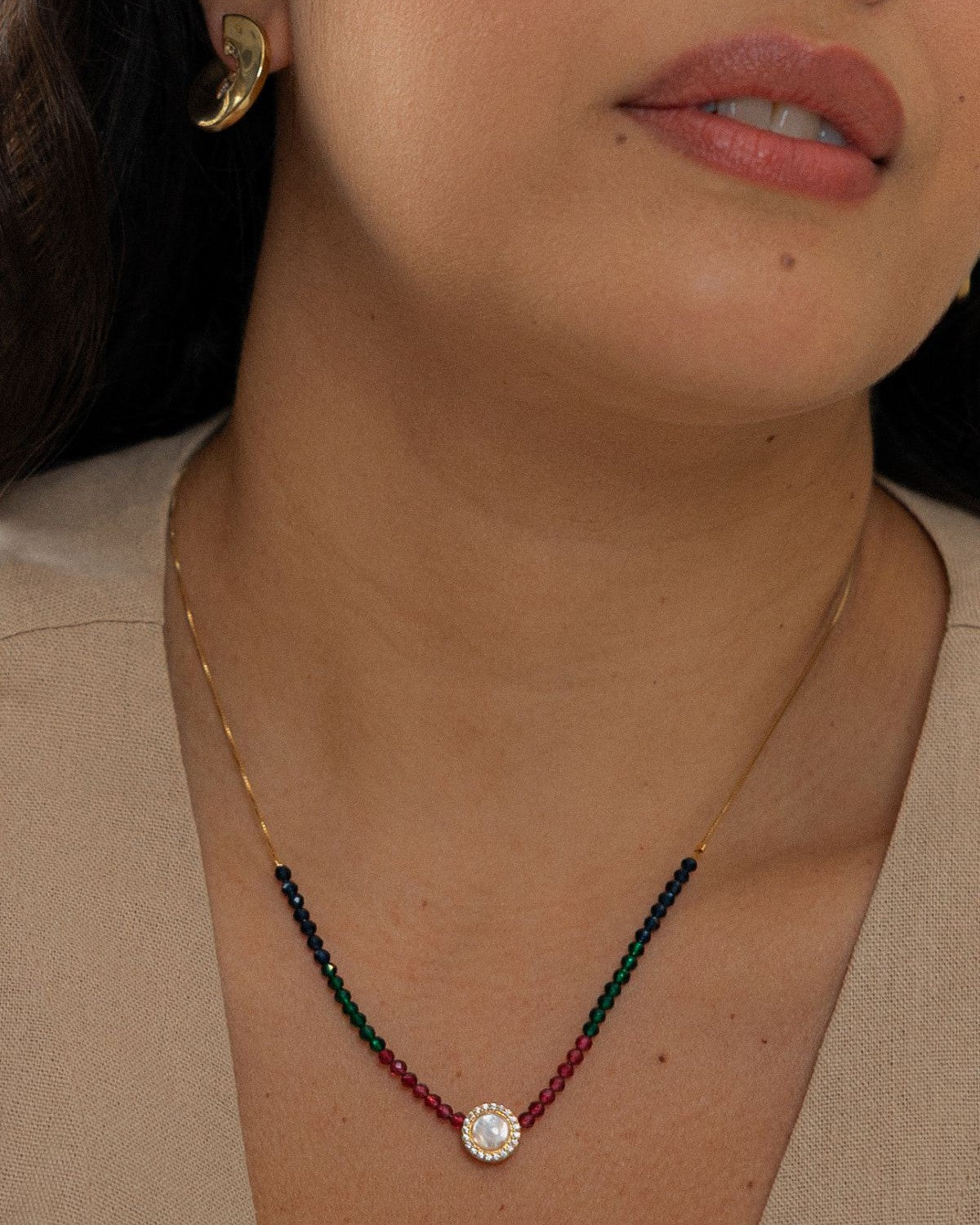 Crystal Necklace with Mother-of-Pearl Pendant