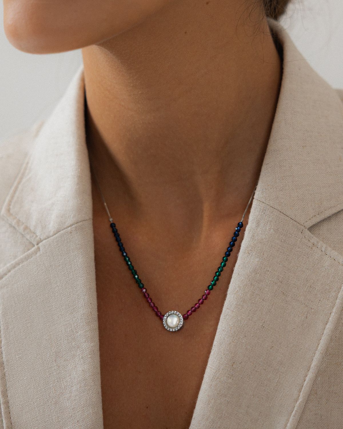 Crystal Necklace with Mother-of-Pearl Pendant