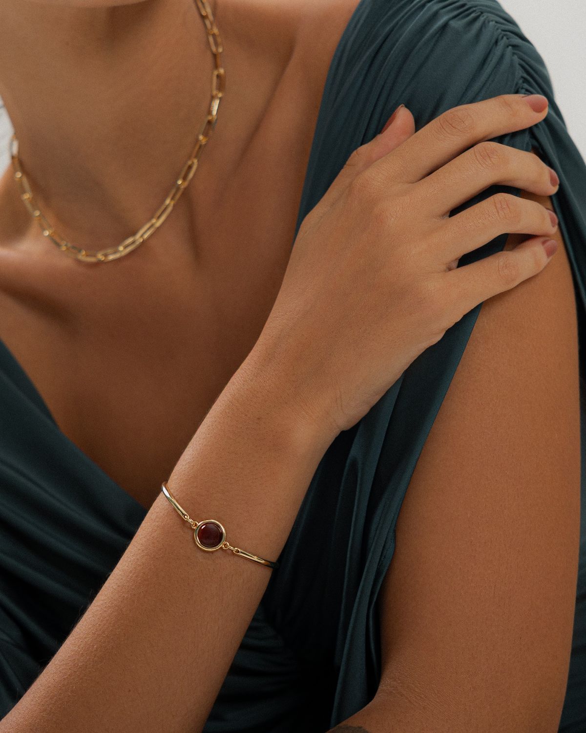 Natural Stone Gold-Plated Curved Bracelet