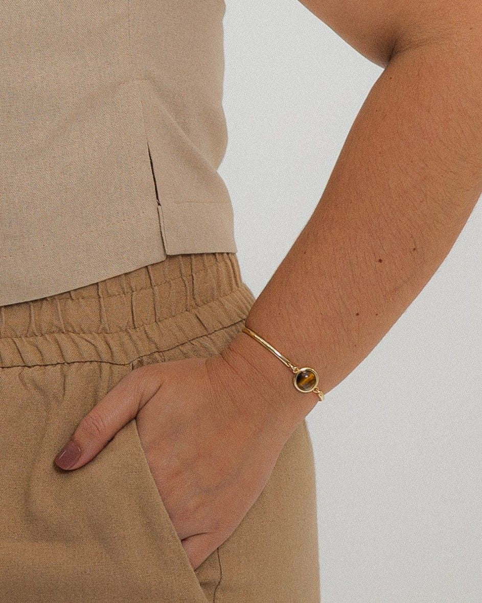 Natural Stone Gold-Plated Curved Bracelet