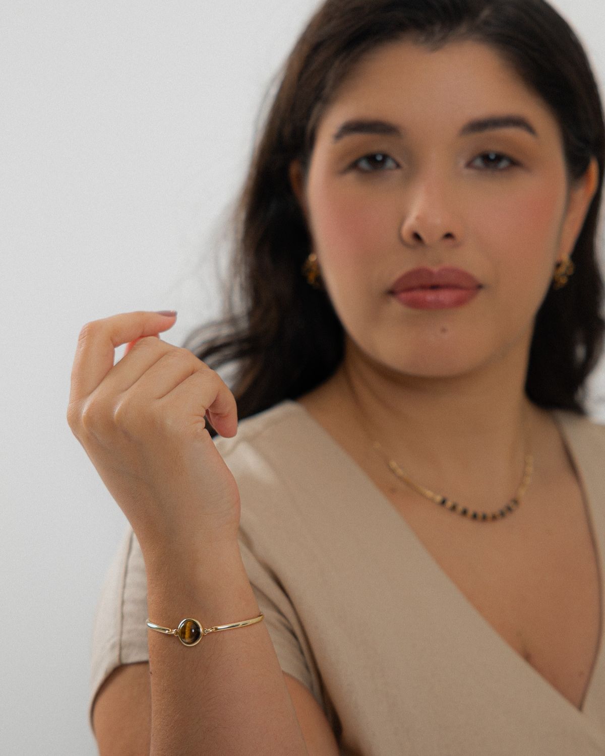 Natural Stone Gold-Plated Curved Bracelet