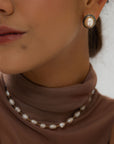 Natural Pearl Half Ball Oval Stud Earrings