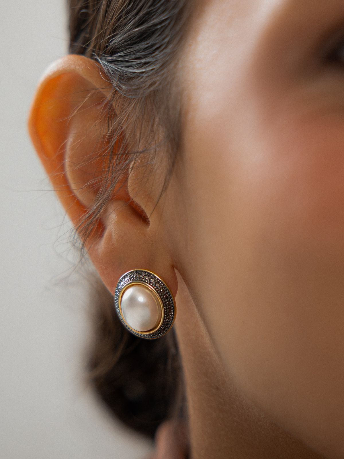Natural Pearl Half Ball Oval Stud Earrings
