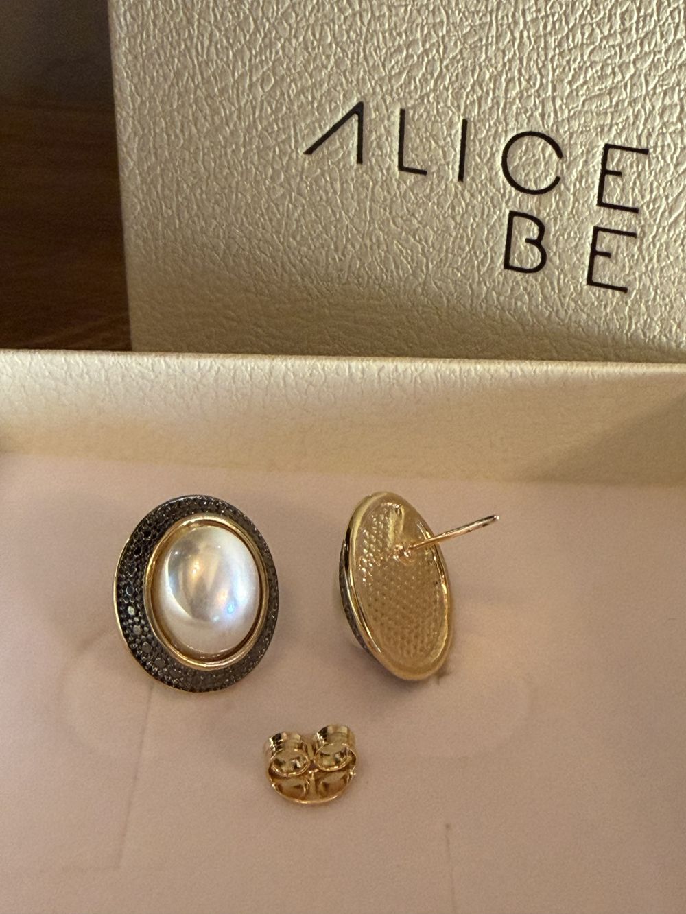 Natural Pearl Half Ball Oval Stud Earrings