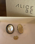 Natural Pearl Half Ball Oval Stud Earrings