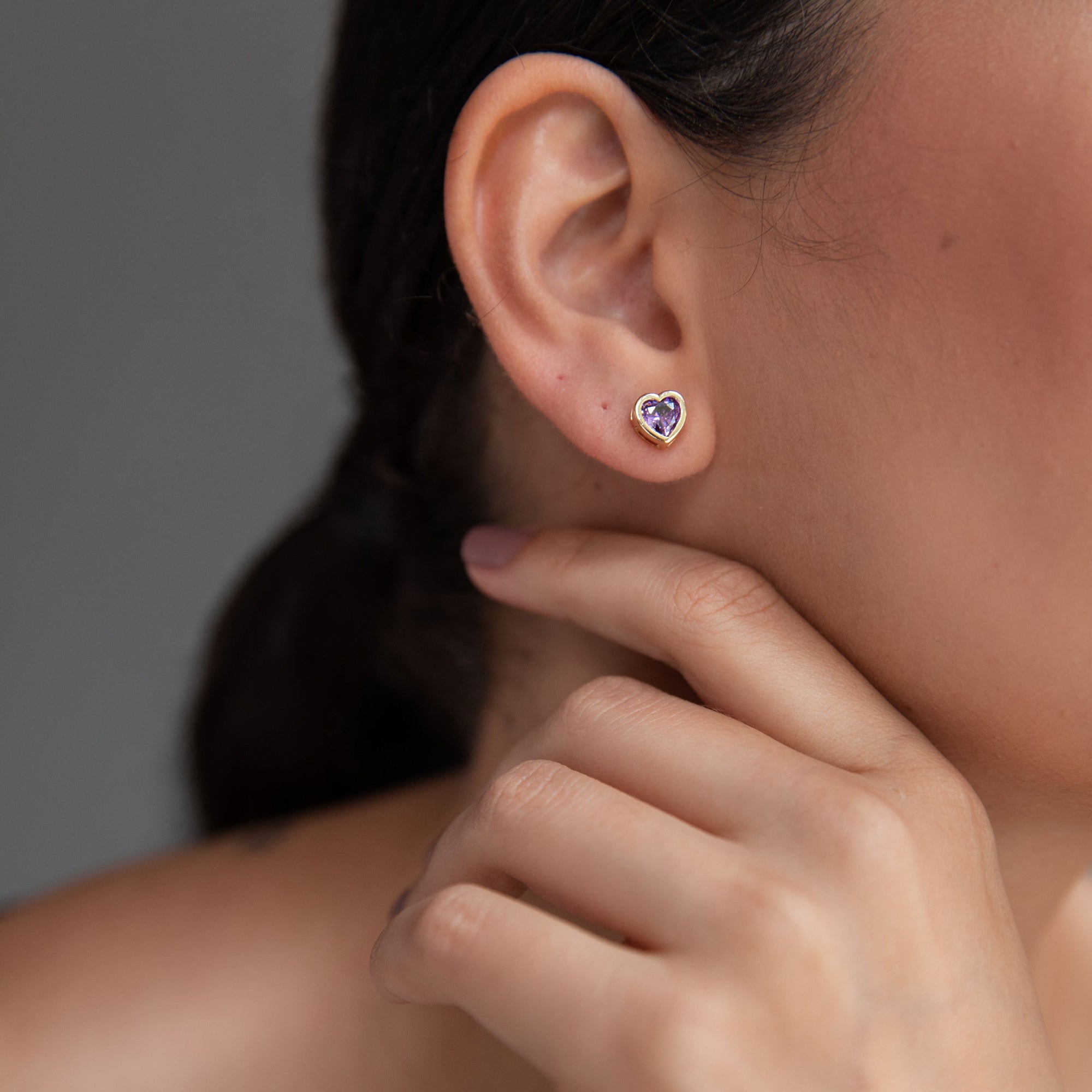 Whispering Purple Heart Stud Earring
