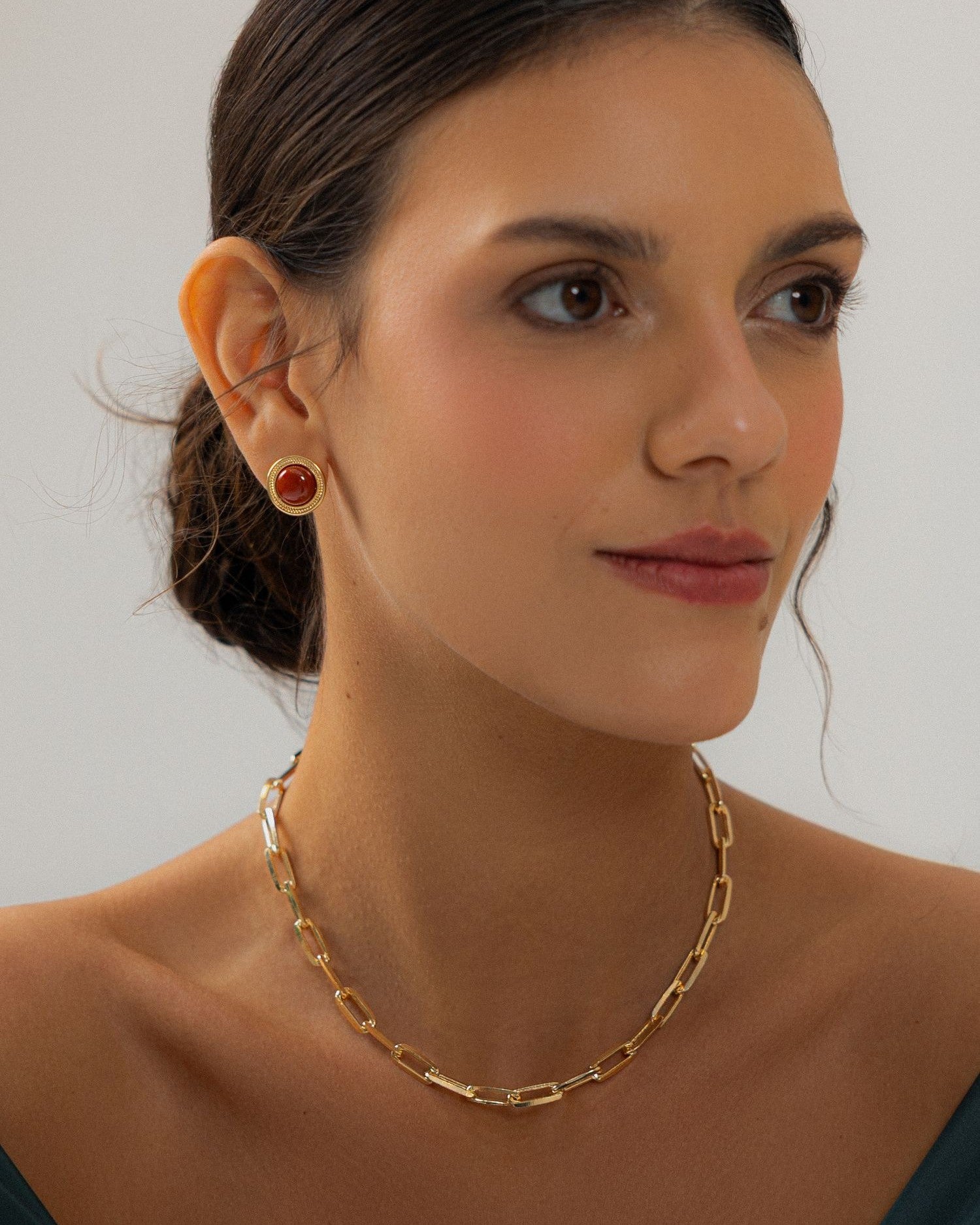Red Agate Gold-Plated Round Earrings