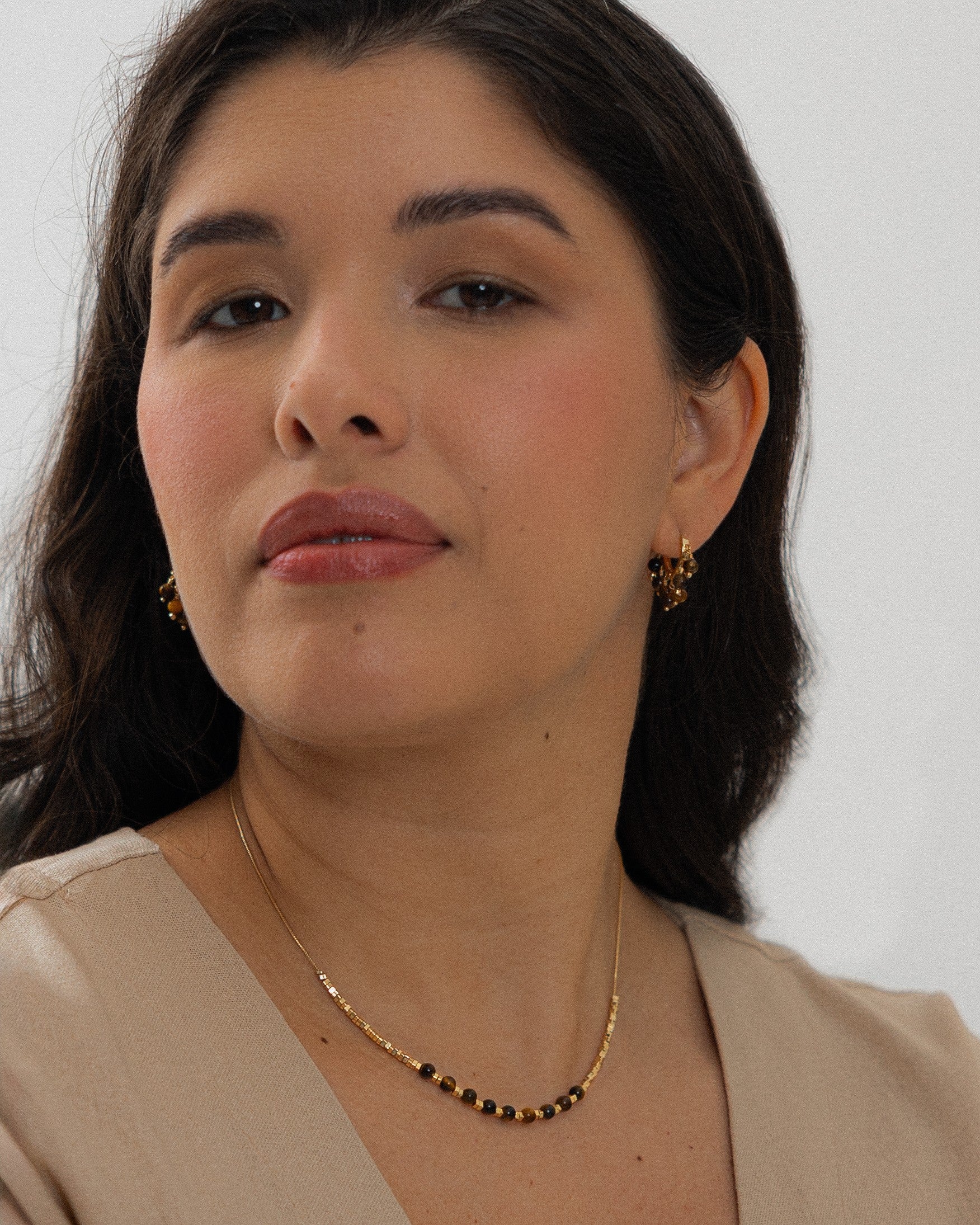 Tiger&#39;s Eye Boho Triangle Hoop Earrings