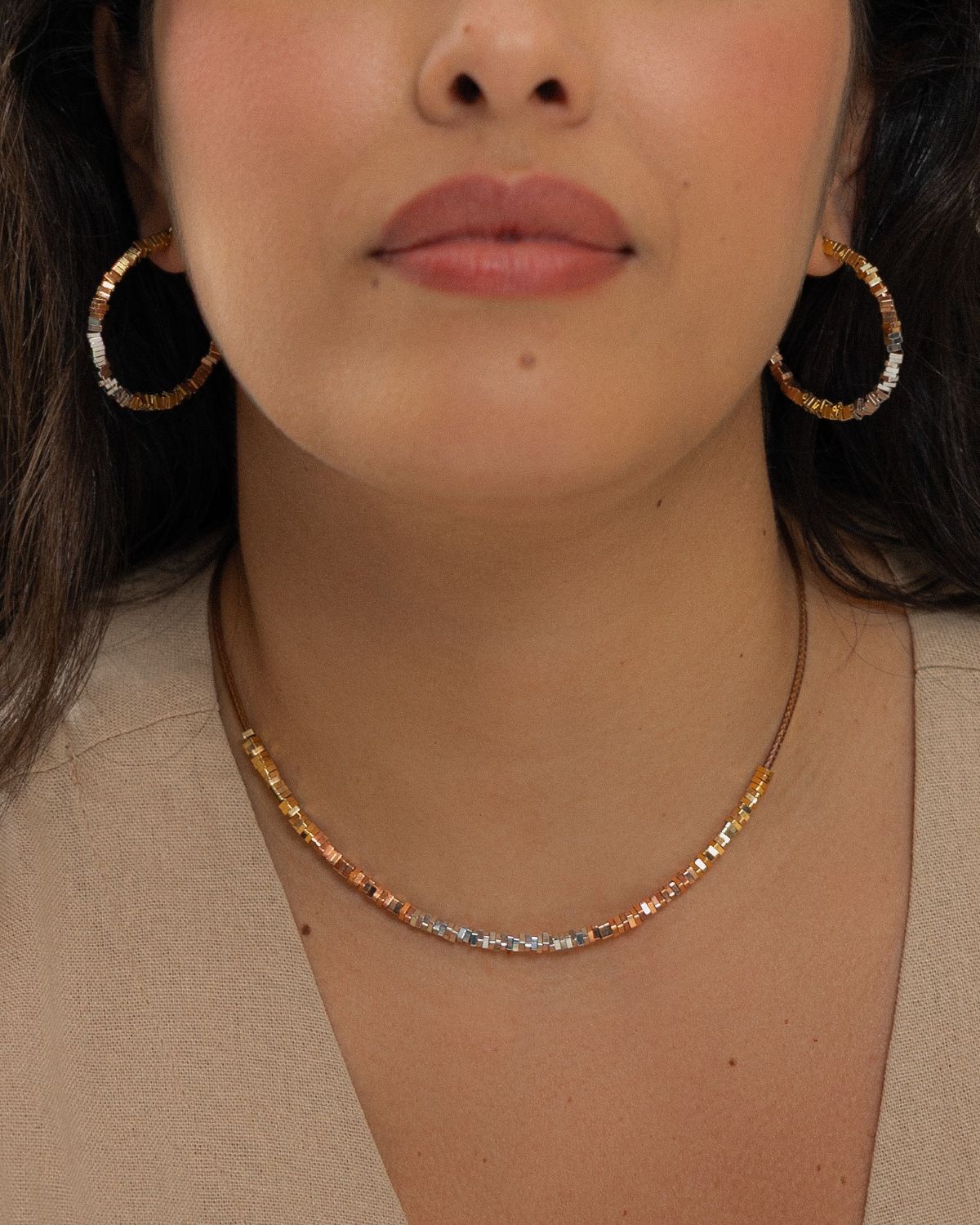 Tri-Tone Square Bead Choker
